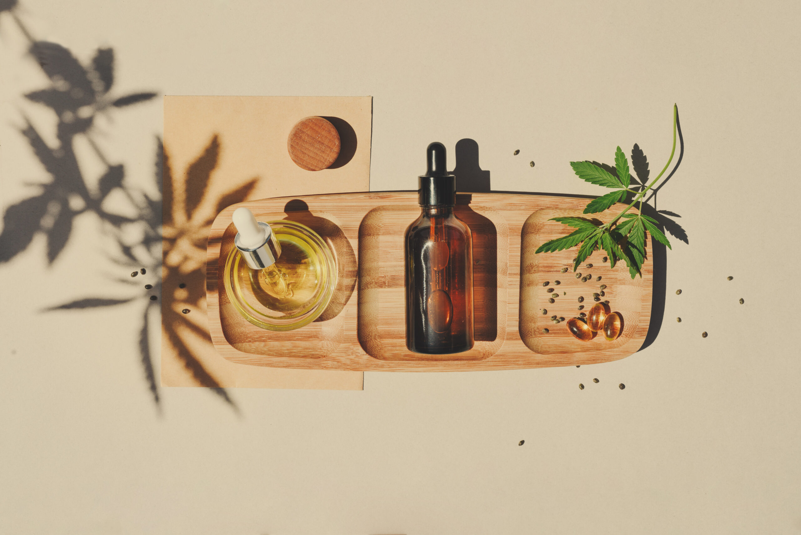 Medical marijuana products available in Texas — gummies, tincture bottle, vape pen, and topical balm